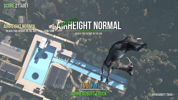 Untuk memberikan sedikit sensasi tujuan, Goat Simulator juga memberikan varian misi yang bisa Anda selesaikan dengan melakukan stunt-stunt gila. 