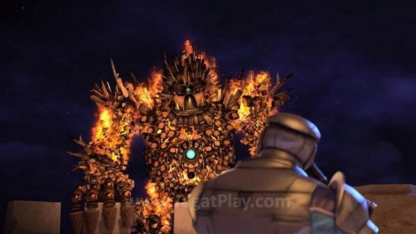 Tidak hanya relic, ia juga bisa bergabung dengan beragam elemen lain untuk memperbesar tubuhnya dan menghasilkan efek serangan yang lebih destruktif. Seperti kayu dan api ini. 