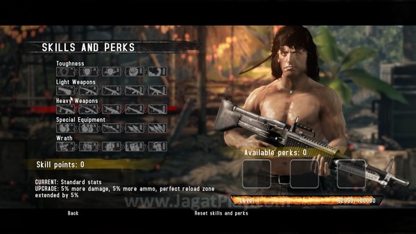 Review Rambo – The Video Game: Pilihan Bodoh! 4 Sistem experience points dan skill points untuk memperkuat perk yang ada juga diperkenalkan.