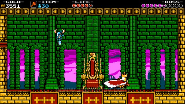 Review Shovel Knight: Mesin Waktu ke Tahun 1990! 3 Bertarung melawan 8 buah Knight kegelapan The Enchantress, masing-masing dari mereka berdiam di sebuah level yang menghadirkan desain dan tantangan yang unik. Namun berbeda dengan game seperti Megaman, setiap boss ini tidak memiliki kelemahan spesifik atau harus ditundukkan dalam runtut tertentu.
