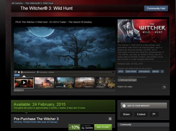 The Witcher 3: Wild Hunt hanya Rp 350.000,-? WOW!
