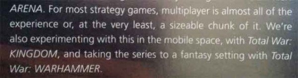 Artbook resmi Total War yang dirilis oleh Creative Assembly menjadi konfirmasi akan eksistensi Total War: WARHAMMER. Sayangnya, belum ada detail ekstra apapun.
