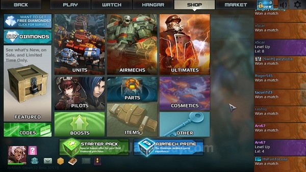 Review AirMech: MOBA Mecha Full Action! 11 Anda dapat menemukan beragam benda yang membantu permainan dalam toko