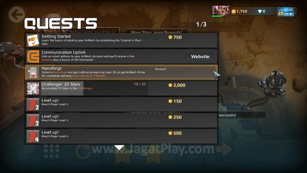 Review AirMech: MOBA Mecha Full Action! 2 Anda dapat mengikuti Quest dengan beragam hadiah yang menarik