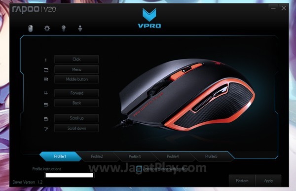 Review Rapoo VPRO V20: Bagaikan Memegang Cahaya! 5 Tombol mouse dapat diatur fungsinya di driver