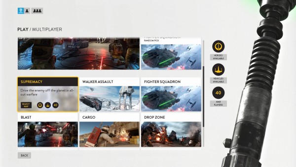 Review Star Wars Battlefront: Konten Tak Sepadan Harga! 16 Star Wars Battlefront menawarkan cukup banyak mode multiplayer untuk dicicipi, dari skala kecil yang hanya memuat pertempuran infanteri saja, hingga skala besar dengan kendaraan dan Hero.