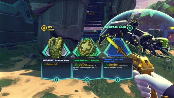 Menjajal BETA Battleborn: Borderlands Versi MOBA? 5 Anda bisa membawa loadout berisikan tiga buah item yang menawarkan buff permanen namun butuh kristal kuning dalam jumlah tertentu untuk diaktifkan.