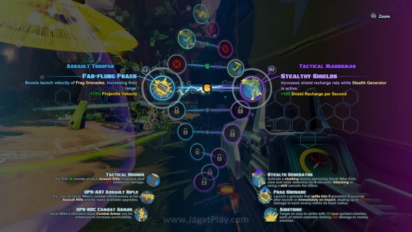 Menjajal BETA Battleborn: Borderlands Versi MOBA? 9 Cabang skill untuk level up terbagi dalam dua kategori.