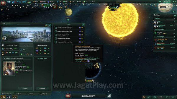 Tempatkan gubernur di planet Anda supaya outputnya lebih tinggi
