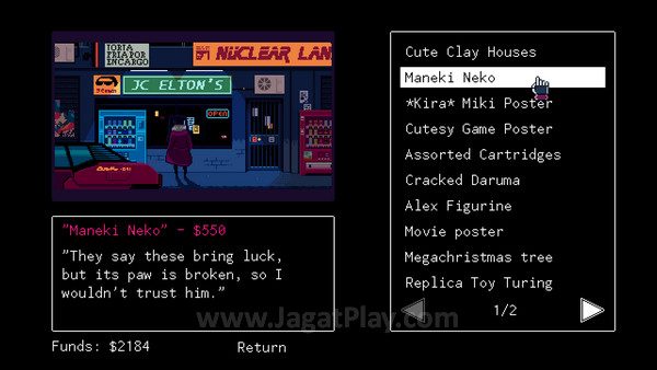 Review VA-11 HALL-A: Cerita Super Menarik! 8 Belanjakan uang yang Anda dapatkan dan kamar Jill (secara visual) akan terisi oleh benda tersebut