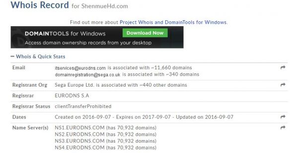 SEGA Eropa mendaftarkan domain untuk Shenmue HD.
