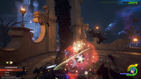 Masih ada penurunan framerate di beberapa titik permainan, terutama ketika melawan segudang Heartless ini.