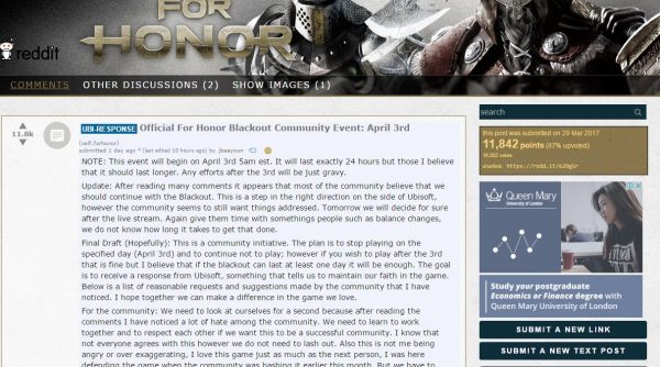 Kecewa dengan apa yang dilakukan Ubisoft pada For Honor, komunitas merencanakan aksi boikot.
