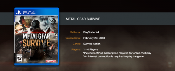 Walaupun sempat berbicara soal mode single-player, informasi resmi menyebut bahwa Metal Gear Survive tetap mengharuskan koneksi internet untuk dimainkan (always-online).