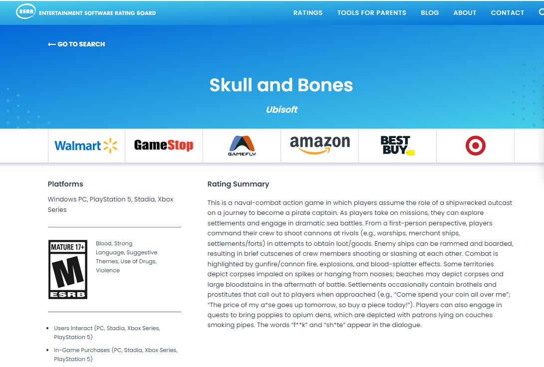 skull and bones esrb