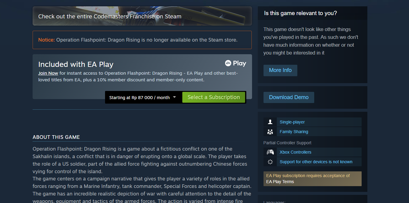 Steam Codemasters games delisting
